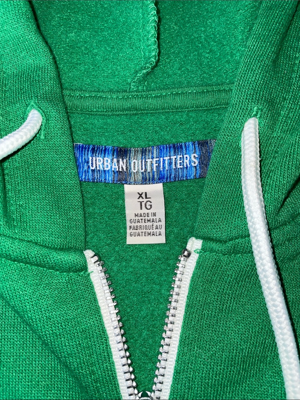 Urban Outfitters Bright Green Zip Hoodie with White Accents - Picture 2 of 4